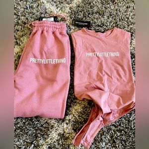 PrettyLittleThingLogoPalePinkHighWaistedCuffedJoggersset💞💓💗